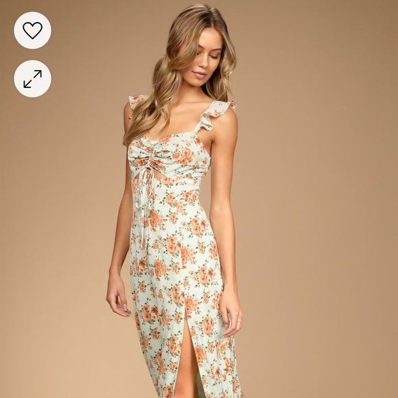 Lulus The Way to Love Sage ruffled Maxi dress! BNWT! Beautiful sage/mint floral - Picture 1 of 5